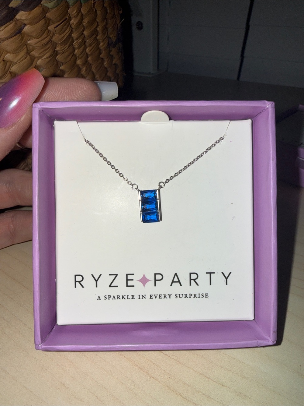 Ryze Party Blue Rectangular Stone Necklace